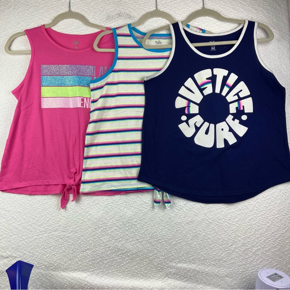 Justice Pink, White, and Navy Tank Tops . Set of 3. Size XLP 16P/18P. Girls plus